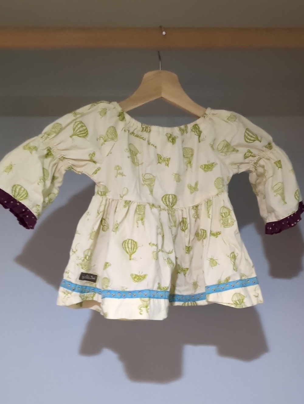 Girls Cream Balloon-Print Peasant Top with Green Accents 18 Mo